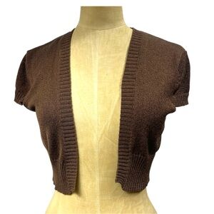 Y2K Mallcore Silk Bolero Cardigan LG Brown Metallic 2000 Jacket Minimal Mcbling